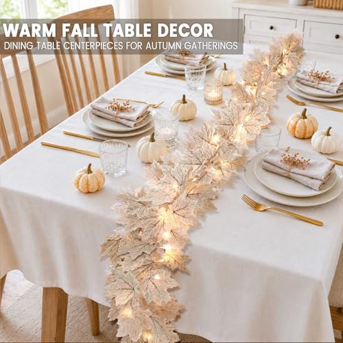 Fall Decor 2 Pack Lighted Fall Garland with Lights Battery Operated (White)