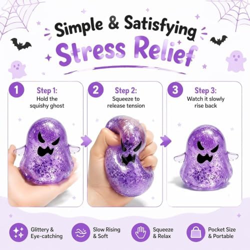 Halloween Spooky Super Soft Stress Balls | Squishy Sensory Squeeze Toy Relief Fidget Gift for Women Men Horror Holiday & Birthday Gift Party Favor(Purple)