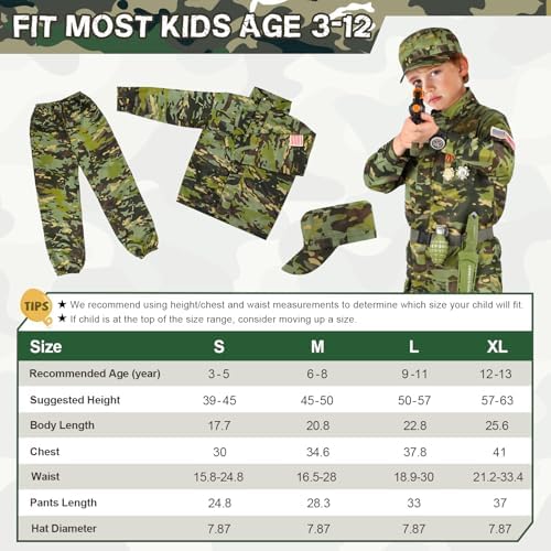 Metemot Kids Army Costume for Boys, Soldier Boys Halloween Costume Age 3-12