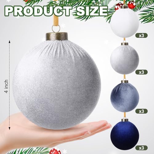 Liliful 12 Pcs Extra Large Velvet Christmas Balls Velvet Ornaments for Christmas Tree Flocked Shatterproof Xmas Tree Balls Bulk for Holiday Party Xmas Trees Hanging Decorations(4 Inch,Blue)