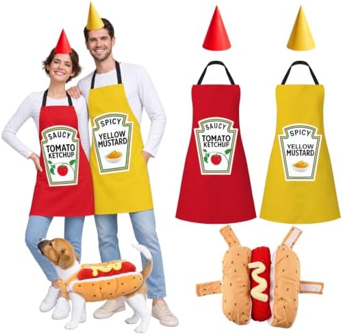 5 Pcs Ketchup Mustard Couples Costumes and Pet Hot Dog Costume