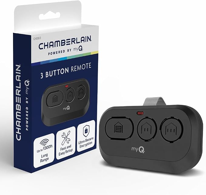 Chamberlain Genuine myQ 3-Button Garage Door Opener Remote, 1,300 ft Range | Ultra-Secure Encryption, w/ longest-range performance up to 1,300 ft. 1-Year warranty, Controls up to 3 garage doors