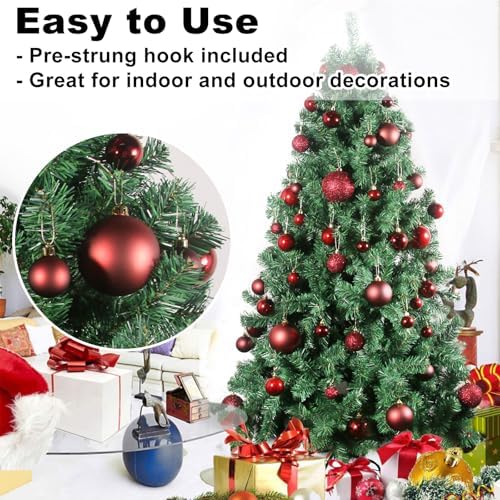 Maroon 3.2" Large Christmas Balls - Christmas Tree Decoration Ornaments Shatterproof Hanging Balls for Birthday Halloween Holiday Wedding Decorations Set of 18pcs