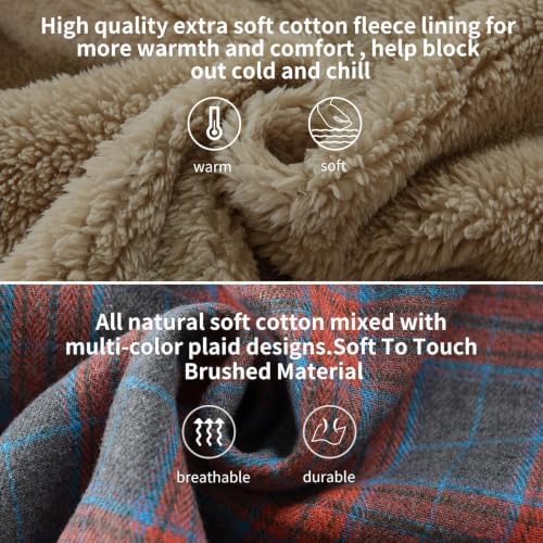 Elesuit Men's Full Zip Fleece Flannel Jacket Shirt Plaid Cotton Hoodie Coat