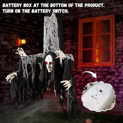 Halloween Animatronics Decorations Hanging Ghost with 4 Hands, 67'' Animated Spooky Zombie Ghosts with Creepy Sounds, Lighted Eyes, Scary Move, Haunted House Props Decor for Indoor Outdoor Yard Lawn