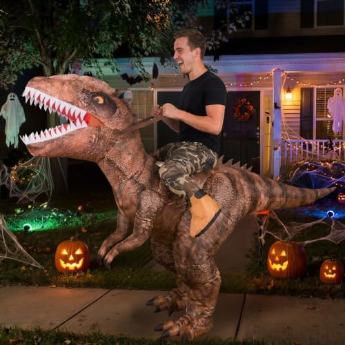 Blow Up Riding Dinosaur Costume for Adults, Inflatable Dino Suit with Fan for Party Fun