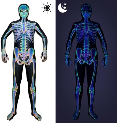 Uisozsfeb Men's Skeleton Costume Glow in Dark Jumpsuit Light Up Bodysuit
