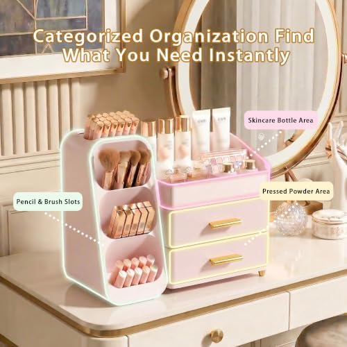 Large Capacity Makeup Organizer Countertop with Makeup Brush Holder for Vanity, Thickened Material, Bathroom Countertop Organizer Skin Care Perfumes Storage, Teen Girl Gifts for 12-23 Year