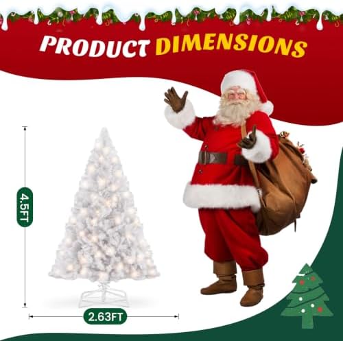 DUMOS 4.5 Ft Pre-lit Christmas Tree, White Artificial Xmas Tree