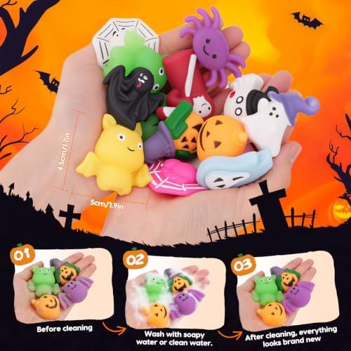 Tiaxidex 72 PCS Halloween Squishies Bulk Mochi Squishy Compact & Portables, Perfect Halloween Sensory Stress Balls for Kids & Adults, Halloween Trick or Treat, Classroom Prizes, and Party Favors