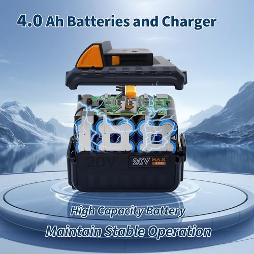 Cordless Snow Shovel, Electric Snow Blower, with 20V 4.0Ah Battery & Charger, Brushless Motor, Clears Paths Up to 12 in W and 8 in H, 17 Ft Throwing Distance, Snows Thrower for Sidewalks & Driveways