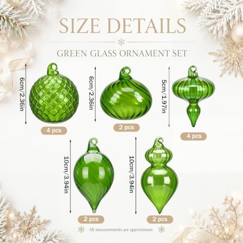 Hungdao 14pcs Vintage Christmas Ornaments Retro Glass Balls, Green