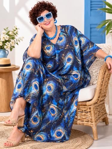 Women's Landlady Costume, 6-Piece Caftan Dress Curly Wig Jewelry & Sunglass