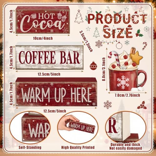 Lineshading 4 Pcs Christmas Table Decor for Home, Hot Cocoa Coffee Bar Sign