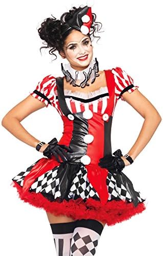 Leg Avenue womens 3 Pc Harlequin Clown With Suspender Dress, Neck Piece, Hat