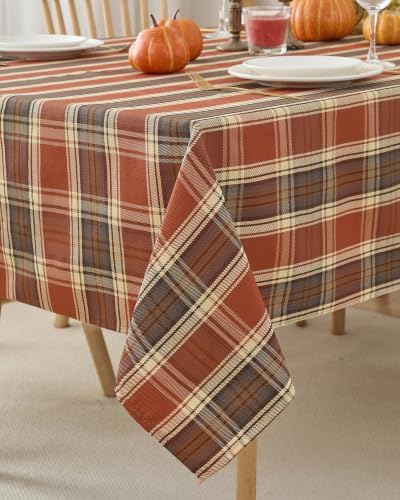 Fall & Thanksgiving Tablecloth Square, Tartan Plaid, 60x60 Inch