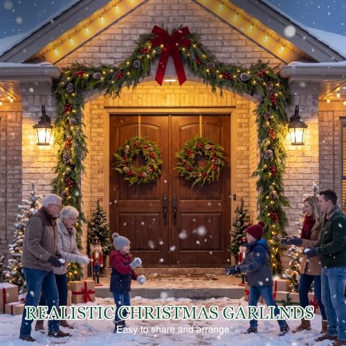 Realistic Christmas Cedar Garland Decor - 9FT Real Touch,Fluffy for Mantle
