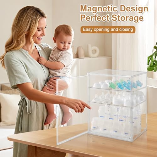 ERTIUANIO Baby Bottle Organizer – 3 Tier Acrylic Bottle Storage Organizer container, Clear Plastic Bottle Station Organizers Drawers for Countertop Kitchen Cabinet Vanity, Bathroom, Gifts for New Mom