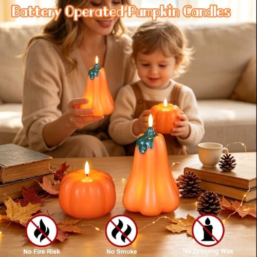 Wondise Fall Decorations Flameless Wax Pumpkin Candles with Remote Timer