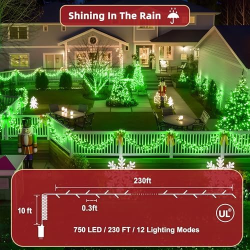 240ft Outdoor Christmas Lights, 750 LED Super Long String Lights 12 Modes & Timer Memory, Dimmable Outsite Waterproof Light Strings for Xmas Tree Garden Wedding Party Holiday Decorations Green