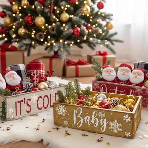 3 Pcs Christmas Wooden Crate with Words Baby Its Cold Outside