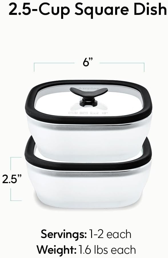 Anyday 2 Pack 2.5 Cup Microwavable Glass Lunch Containers (Black Sesame) | Glass Lids, Microwave Safe Lunch Bowls, Work, Food Storage, Bento Box Meal Prep Container