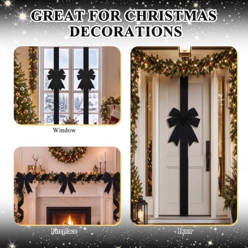 Daifunli 12 Pcs Black Velvet Christmas Cabinet Bows Ribbons for Kitchen