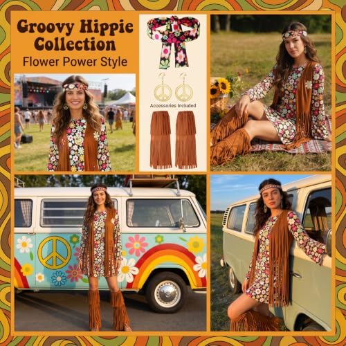 SATINIOR 70s 60s Hippie Halloween Costume for Women