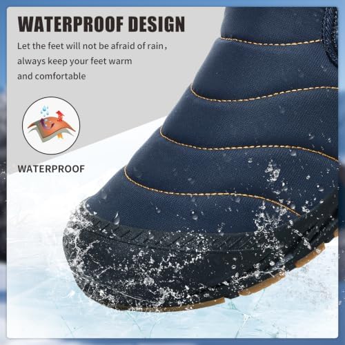 Mens Snow Boots Winter Velcro Water Resistant Fur Lined Slip On Ankle Boot