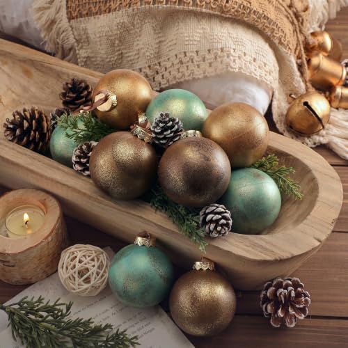 Yunlly 12 Pcs Neutral Christmas Ornament, Brown Copper Sage Green, 3.15''