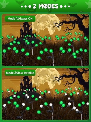 Halloween Decorations Outdoor Solar Firefly Lights 6 Pack 48 LED Green