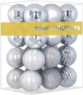 Silver 1.6" Small Christmas Balls Christmas Tree Decoration Ornaments Shatterproof Hanging Balls for Birthday Halloween Holiday Wedding Decorations Set of 24pcs
