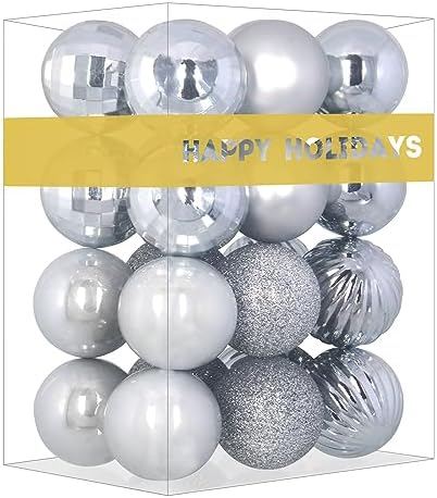 Silver 1.6" Small Christmas Balls Christmas Tree Decoration Ornaments Shatterproof Hanging Balls for Birthday Halloween Holiday Wedding Decorations Set of 24pcs