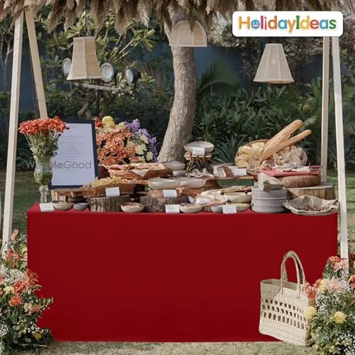 HolidayIdeas 4-Pack Red Fitted Tablecloth for 8ft Tables Christmas Decor