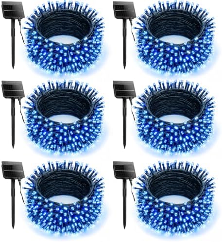 6 Pack 600LED Solar Christmas Lights Outdoor Waterproof, Blue 240 FT
