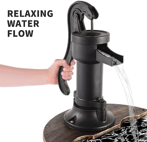 YI 40-Inch 3 Tier Barrel Waterfall Fountain Outdoor Water Fountains Barrel Wood 3-Tier Freestanding Rustic Pump for Garden Patio Backyard Porc