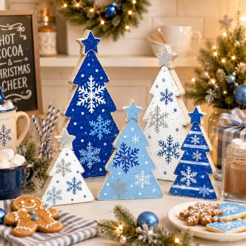 Christmas Decorations Indoor, 5pcs Blue Christmas Tree Home Decor