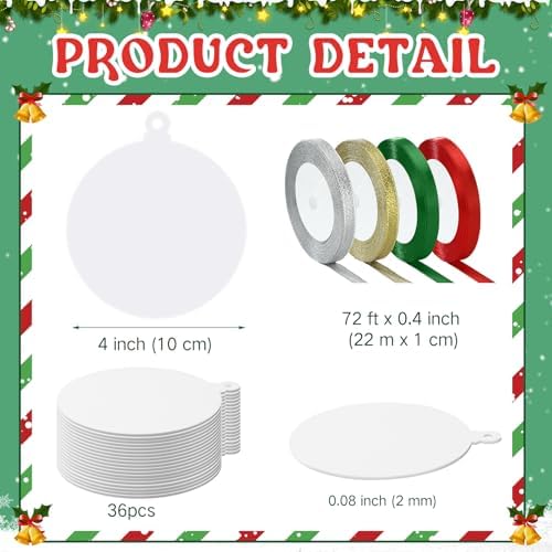 Sumind 36 Pcs 4 Inch Blank Acrylic Christmas Ornaments, White