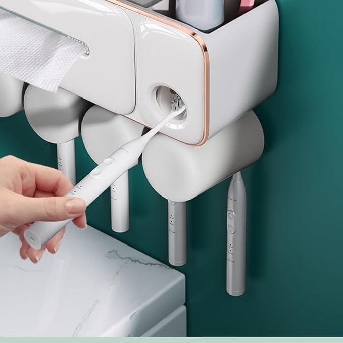 Toothbrush Rack Toothbrush Rack with Face Towel Integrated Mouthwash Cup Toothbrush Cup Shelf Family Wall-Mounted Punch-Free Toothbrush Holder Bathroom Toothbrush Holder(C)