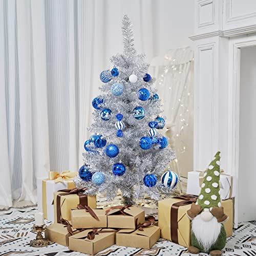 4FT Silver Artificial Small Christmas Tree Mini Tabletop Decor