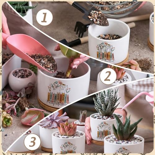 12 Pcs Paraprofessional Appreciation Gifts Succulent Planter Pots Ceramic Mini with Bamboo Trays Bulk for Teacher Assistant para Coworker Office Graduation Gifts, Plants Excluded