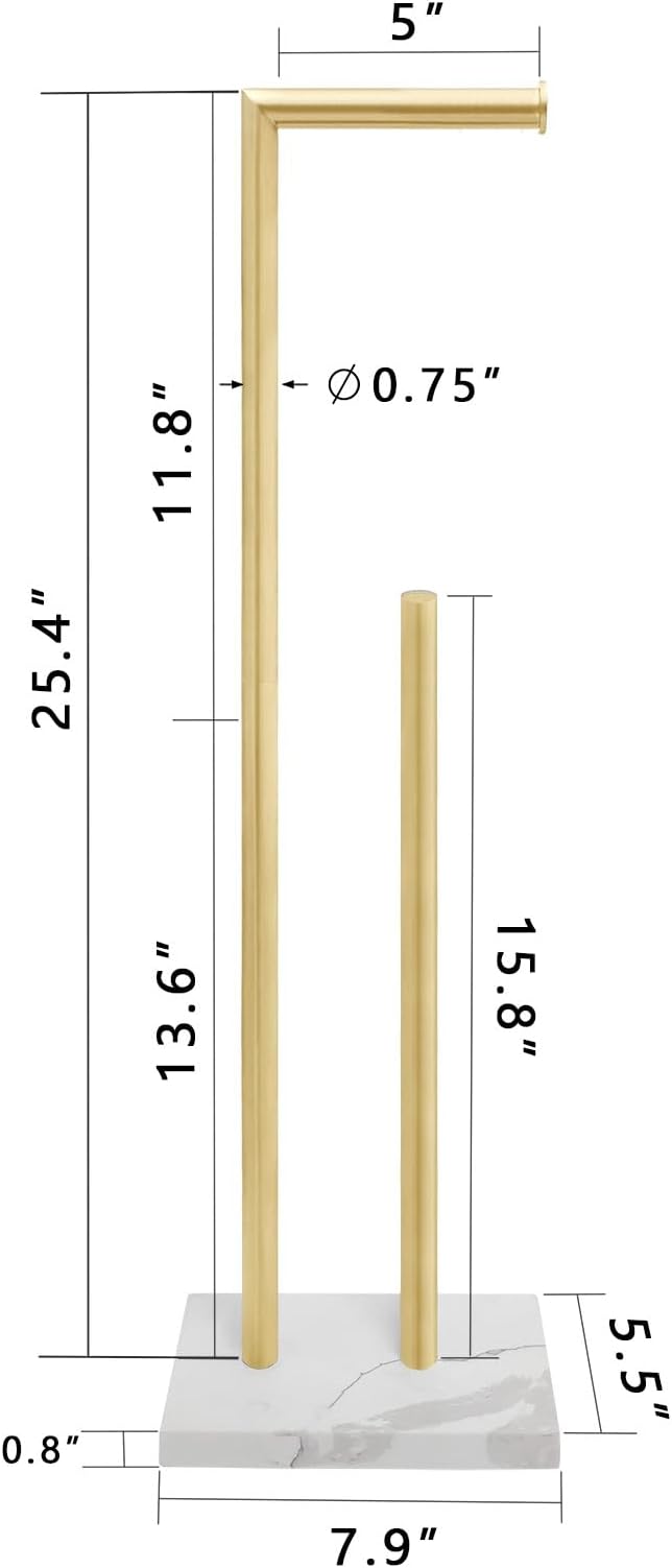 GZILA Toilet Paper Holder Stand Brushed Gold with Reserve, Marble Base Design, Free Standing Bathroom Tissue Roll Holder Freestanding, SUS304 Stainless Steel