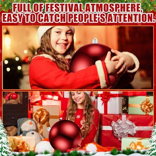 Zubebe 2 Pcs 12 Inch Extra Large Outdoor Red Christmas Balls Ornaments Oversized Jumbo Christmas Ornaments Shatterproof Xmas Tree Hanging Decorations for Outside Lawn Yard Outdoor Indoor Home