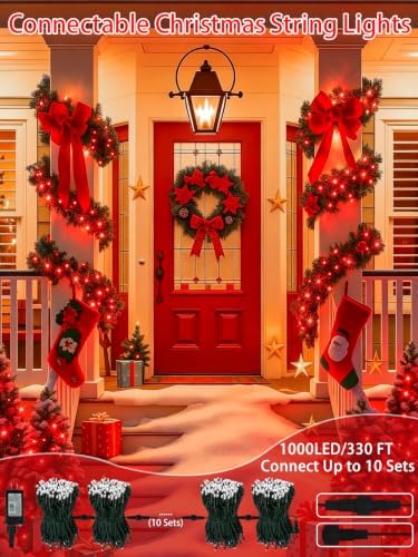 2 Pack 200 LED Christmas Lights 13 Modes Extendable Christmas Tree Lights
