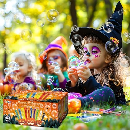 200PCS Halloween Party Favor, Bubble Wands for Kids, Trick or Treat Toys