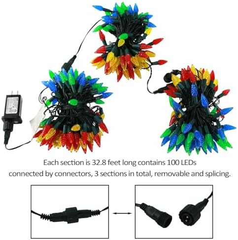AWQ 300LED 108 FT C6 Christmas String Lights Plug in Multicolor Decorations