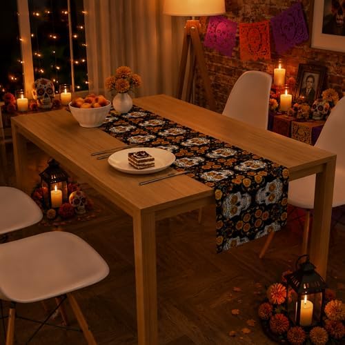 Dia De Los Muertos Decorations - Mexican Sugar Skull Table Runner