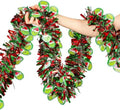 50 Feet Red Green Christmas Tinsel Garland, Metallic Foil Hanging Garland with Cartoon Character Cutouts, Xmas Decor for Fireplace Mantel Tree Railing Wall Holiday Party Decorations