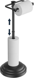 Bathroom Toilet Paper Holder Stand, Matte Black Toilet Paper Holder Free Standing, Stainless Steel Pivoting Toilet Tissue Roll Holder，Adjustable Height (14 to 24 Inch) Paper Holder