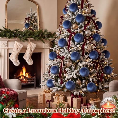 Weysat 6 PCS 8" Extra Large Velvet Christmas Ball Ornaments, Dusty Blue
